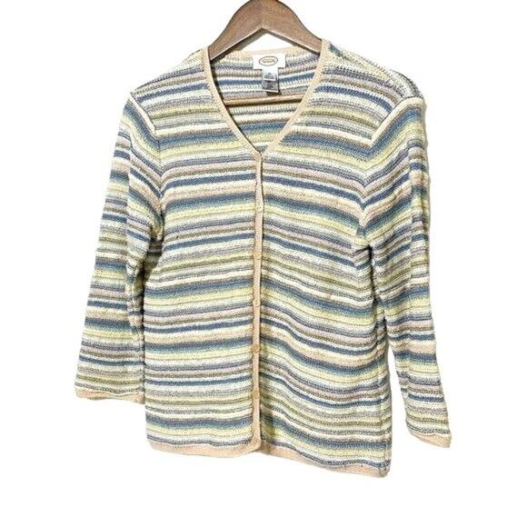 Talbots Metallic Striped Cardigan Sweater M | Shimmer Gold Multi-Color - Picture 1 of 6